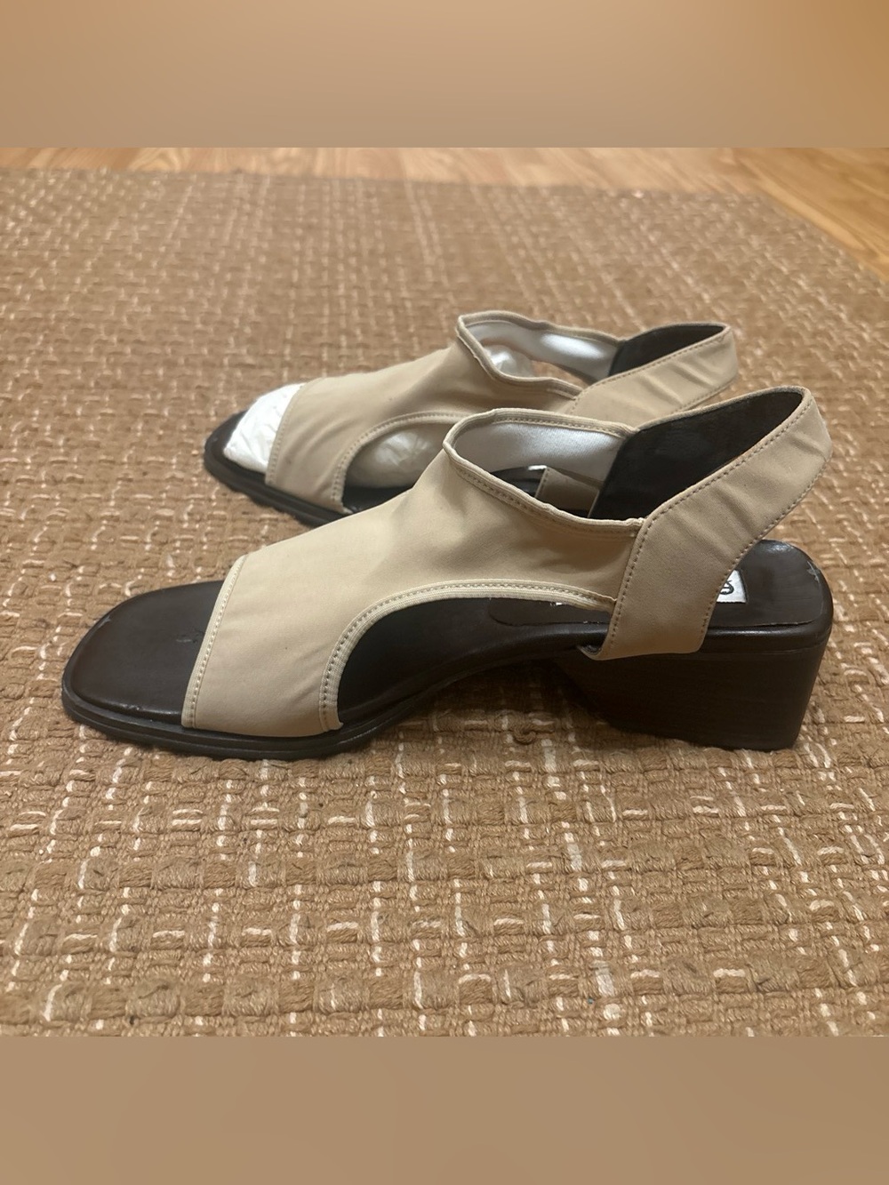 Etienne Aigner Beige Open-Toe Slingback Block Heel Sandals